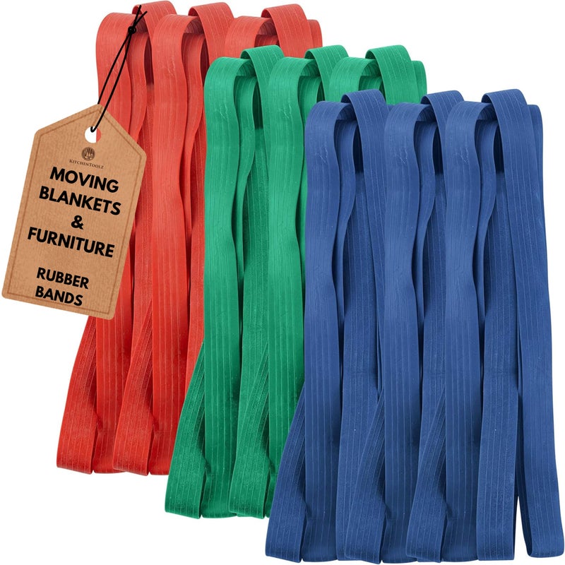 kitchentoolz 12 Pack Variety Extra Large Moving Rubber Bands for Furniture and Moving Blankets - Extra Strength Rubber Mover Bands - 42", 30" and 26" Length - Moving Supplies by Kitchentoolz - Image 1